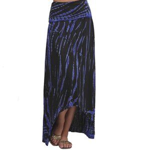 High Waist Boho High Low Skirt – Blue Tie Dye Maxi Skirt, Asymmetrical Hem, Flow